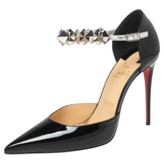 Christian Louboutin Black Patent Leather Planet Chic Ankle-Strap Pumps Size 39