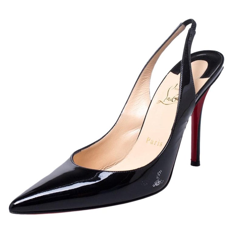 Christian Louboutin Black Patent Leather Pointed Toe Slingback Sandals ...