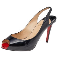 Christian Louboutin Black Patent Leather Private Number Peep Toe Sandals Size 39