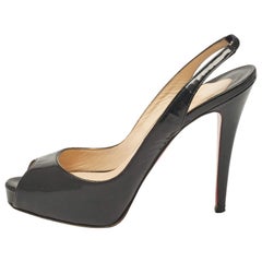 Christian Louboutin Black Patent Leather Private Number Sandals Size 37.5