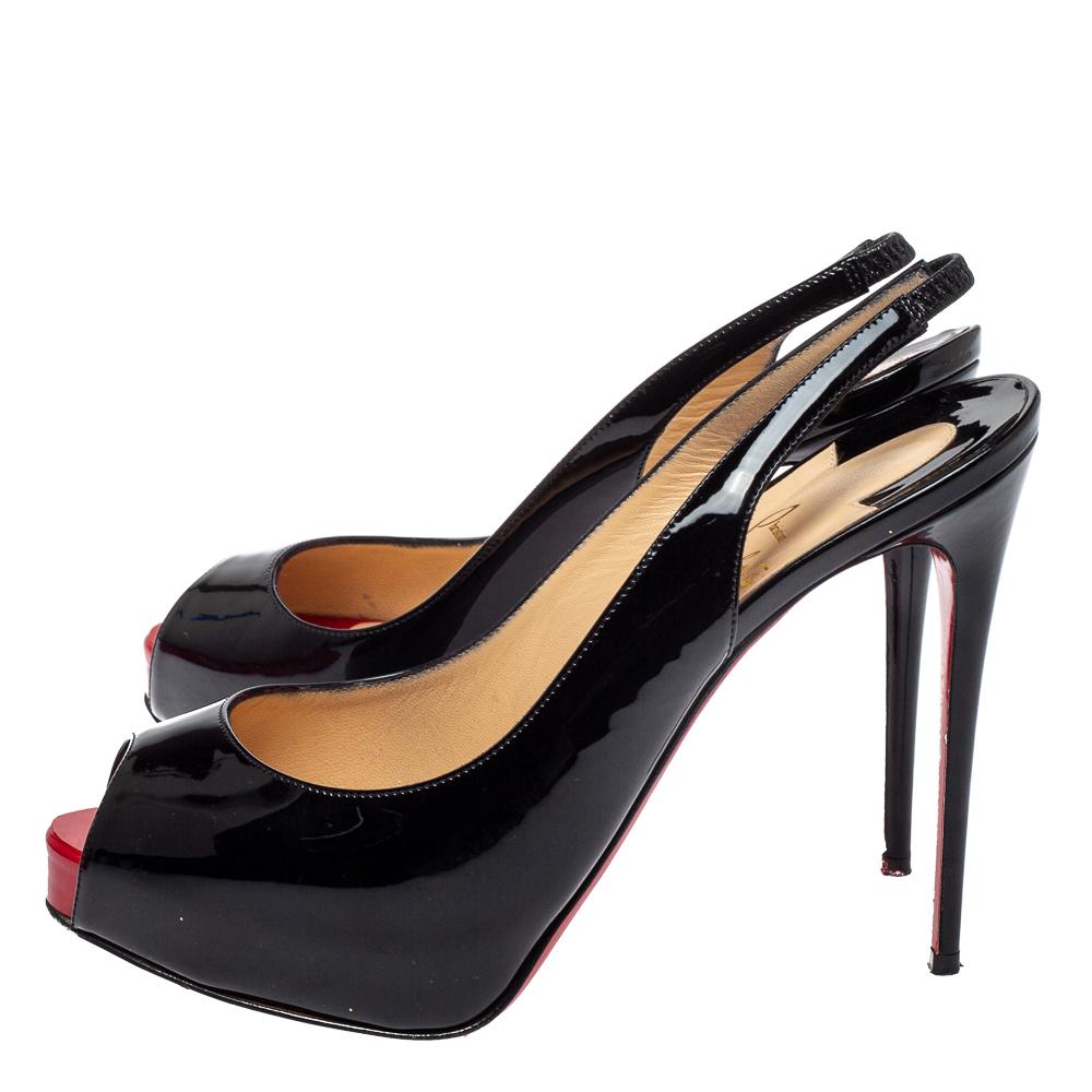 Women's Christian Louboutin Black Patent Leather Prive Slingback Sandals Size 38