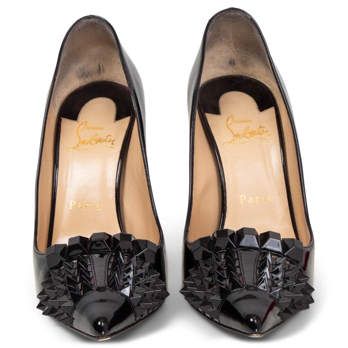 100% authentic Christian Louboutin spiked cap toe pumps in black patent leather and a pointed-toe. Have been worn and are in excellent condition. Come with dust bag. 

Measurements
Imprinted Size	37.5
Shoe Size	37.5
Inside Sole	24.5cm