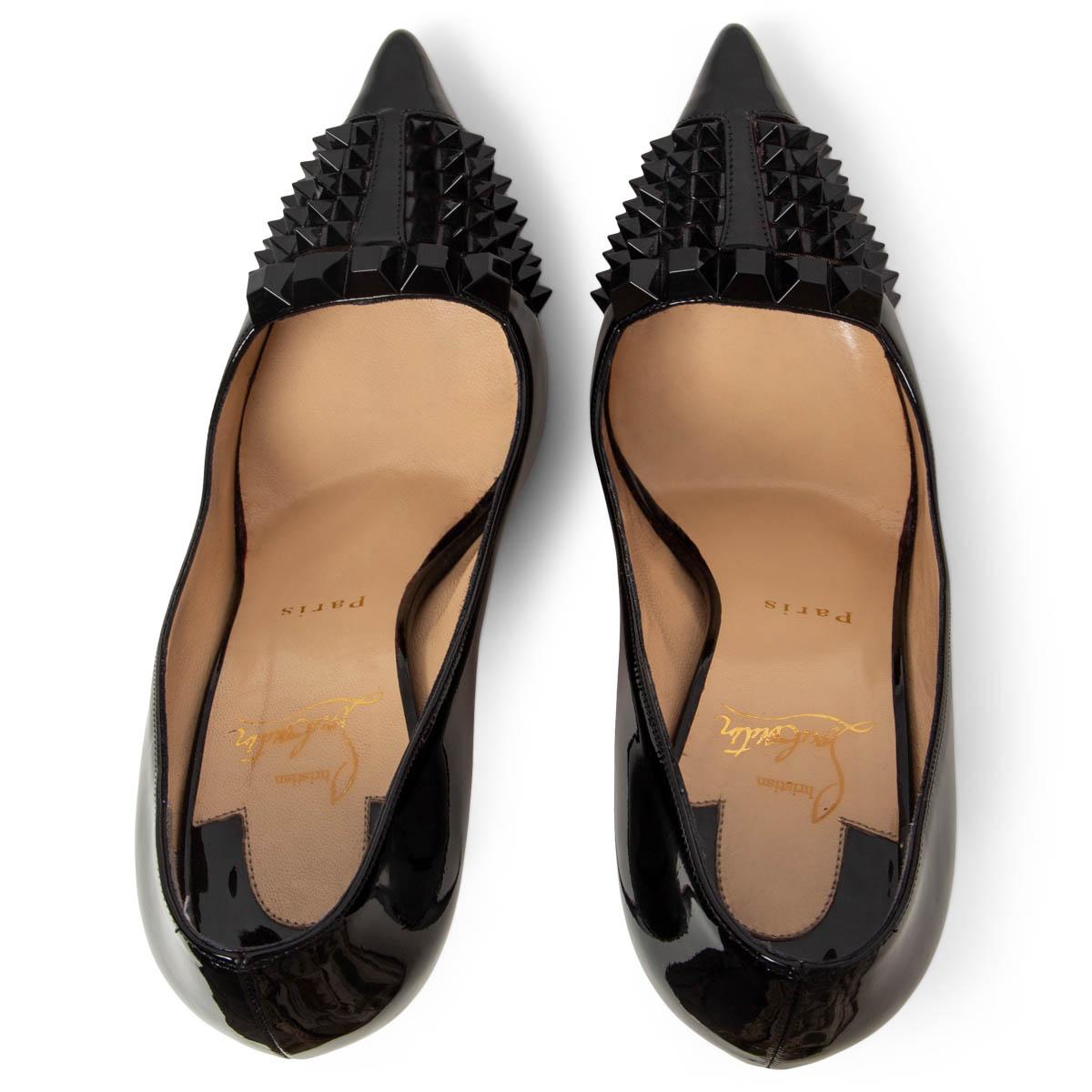 Black CHRISTIAN LOUBOUTIN black patent leather PYRAMID STUDDED Pumps Shoes 37.5
