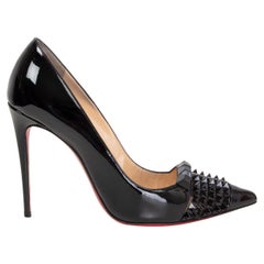 CHRISTIAN LOUBOUTIN black patent leather PYRAMID STUDDED Pumps Shoes 37.5