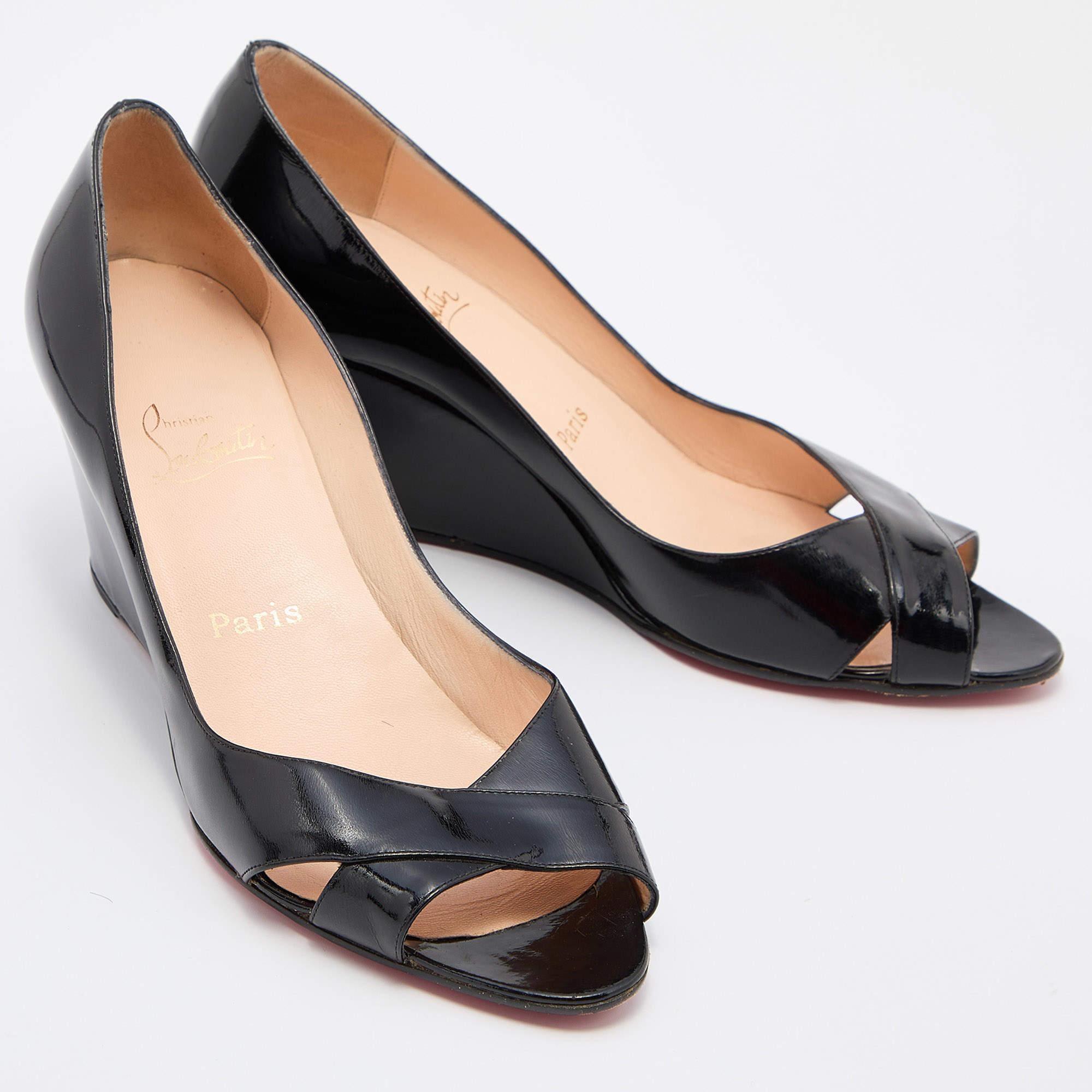Christian Louboutin Black Patent Leather Riveto Wedges Pumps Size 41 For Sale 1