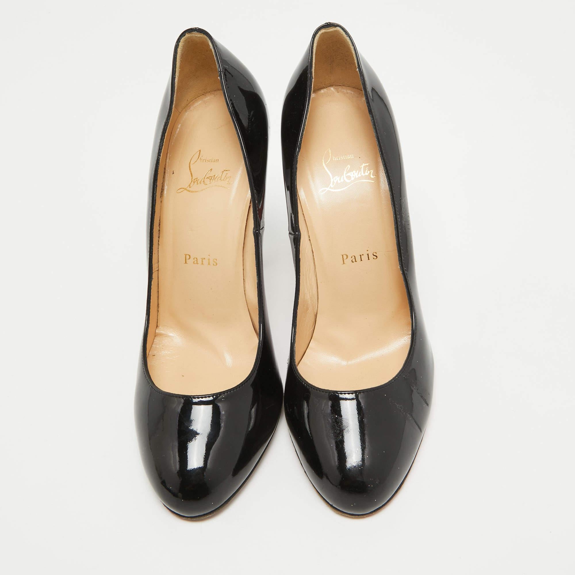 Christian Louboutin Black Patent Leather Ron Ron Pumps Size 38.5 In Good Condition In Dubai, Al Qouz 2