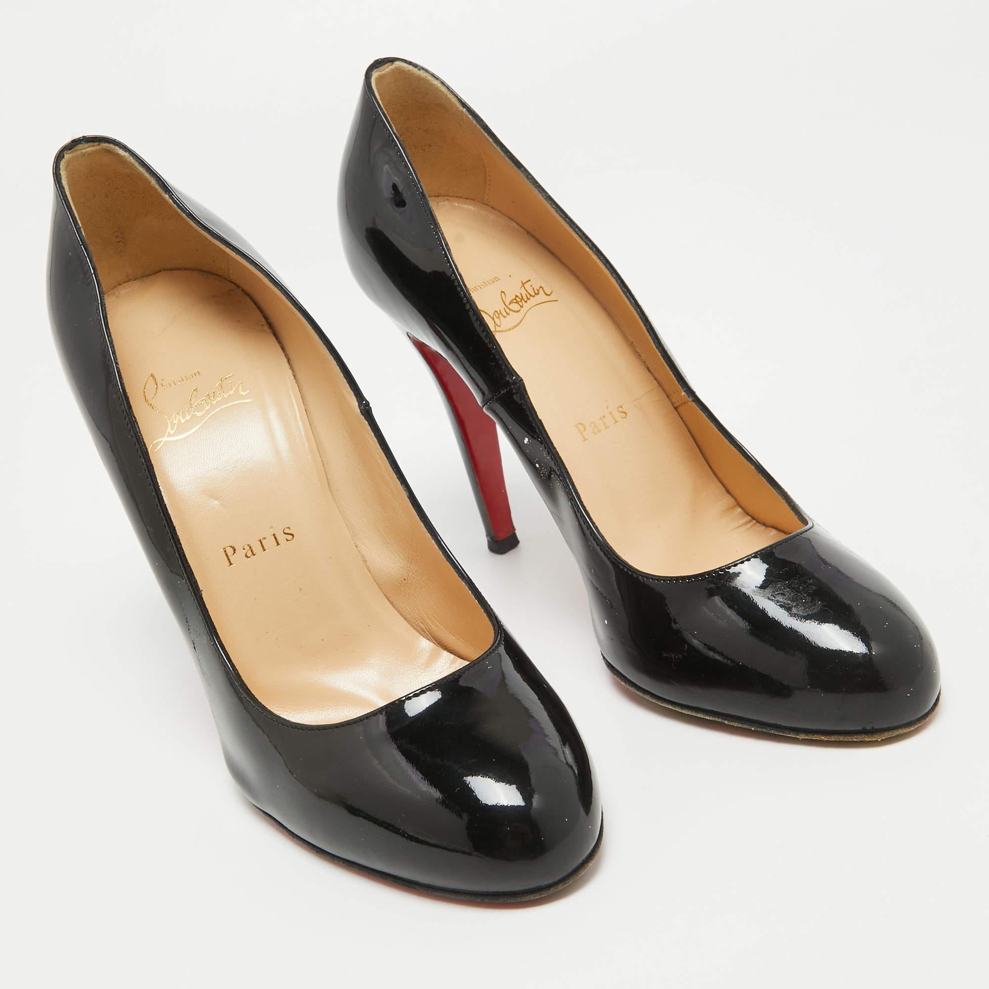 Women's Christian Louboutin Black Patent Leather Ron Ron Pumps Size 38.5
