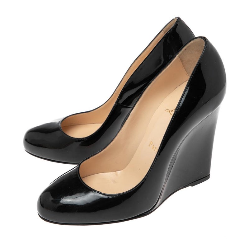 Christian Louboutin Black Patent Leather Ron Ron Zeppa Wedge Pumps Size 38  For Sale at 1stDibs