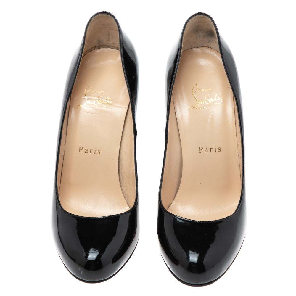 Christian Louboutin Black Patent Leather Ron Ron Zeppa Wedge Pumps Size 38 In Good Condition In Dubai, Al Qouz 2