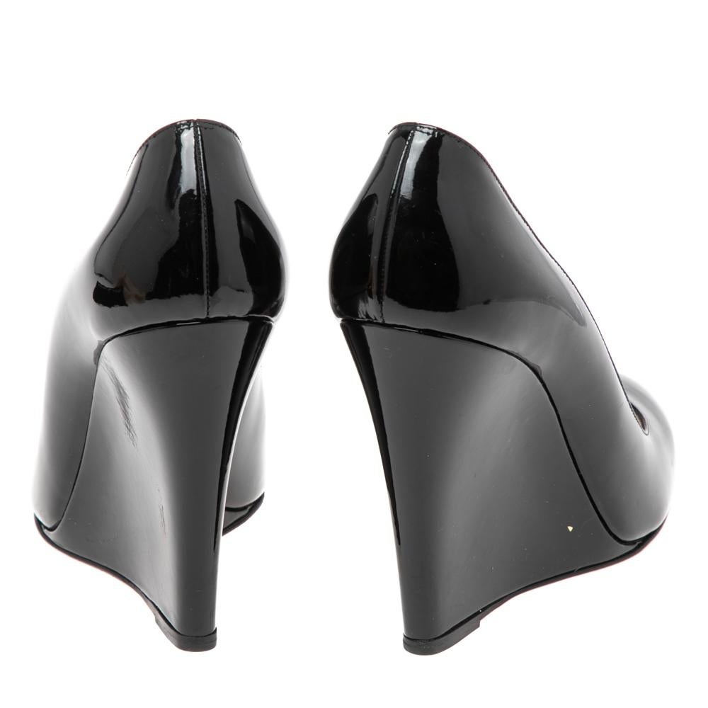 Women's Christian Louboutin Black Patent Leather Ron Ron Zeppa Wedge Pumps Size 38