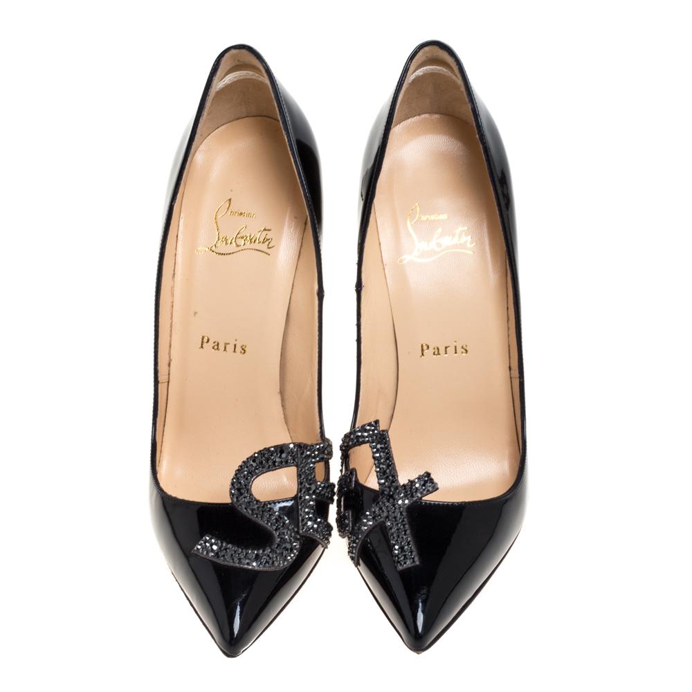 Christian Louboutin Schwarze Lackleder Sex Igalle Pumps Größe 37 im Zustand „Gut“ in Dubai, Al Qouz 2