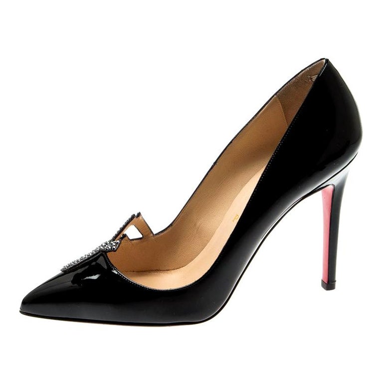 Christian Louboutin Black Patent Leather Sex Pointed Toe Pumps Size 38. ...