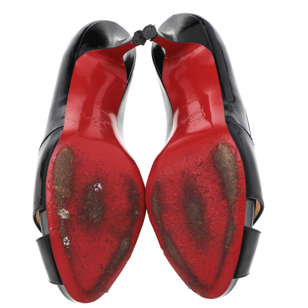 Christian Louboutin Black Patent Leather Shelley Peep Toe Pumps Size 37 4
