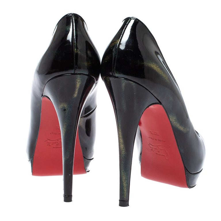 Christian Louboutin Black Patent Leather Simple Platform Pumps Size 37.5  For Sale at 1stDibs