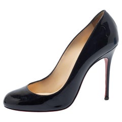 Christian Louboutin Black Patent Leather Simple Round Toe Pumps Size 37