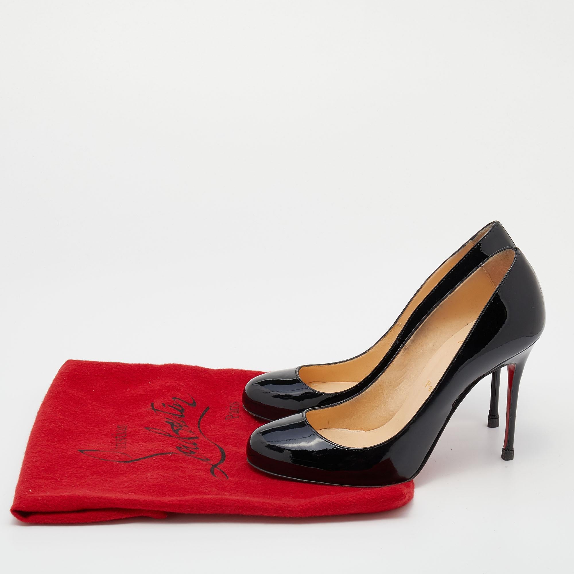 Christian Louboutin Noir Cuir Breveté Simple Round Toe Pumps Size 38 5