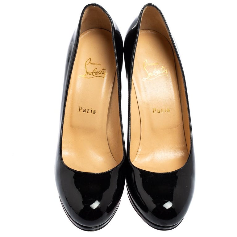 Christian Louboutin Black Patent Leather Simple Round-Toe Pumps Size 39 ...
