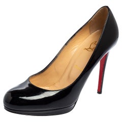 Christian Louboutin Black Patent Leather Simple Round-Toe Pumps Size 39.5