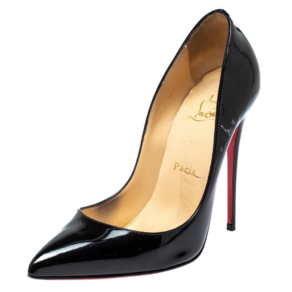 Christian Louboutin Black Patent Leather So Kate Pointed Toe Pumps Size 37