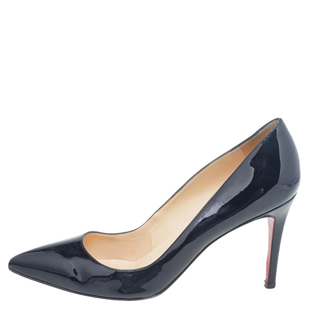 Women's Christian Louboutin Black Patent Leather So Kate Pointed Toe Pumps Size 39 For Sale