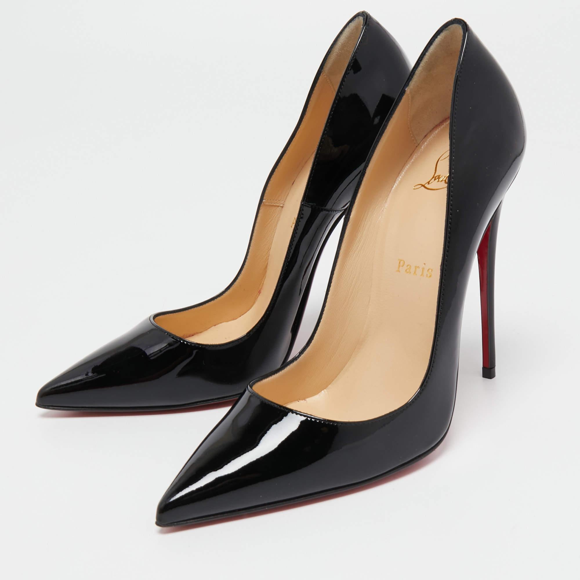 Women's Christian Louboutin Black Patent Leather So Kate Pumps Size 38.5