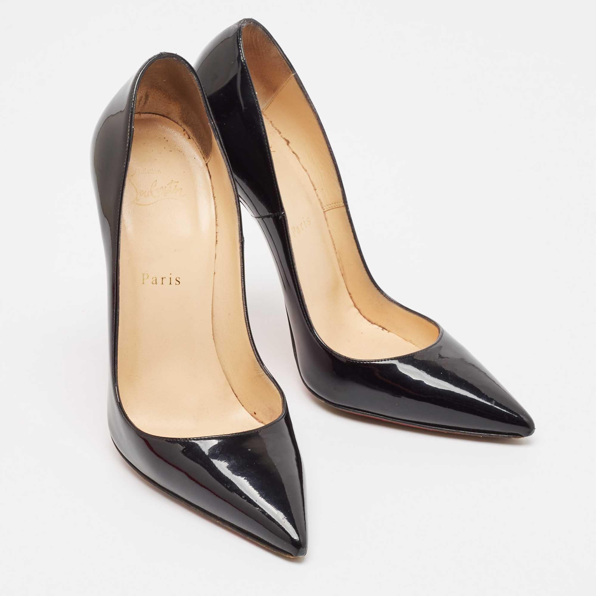 Women's Christian Louboutin Black Patent Leather So Kate Pumps Size 39