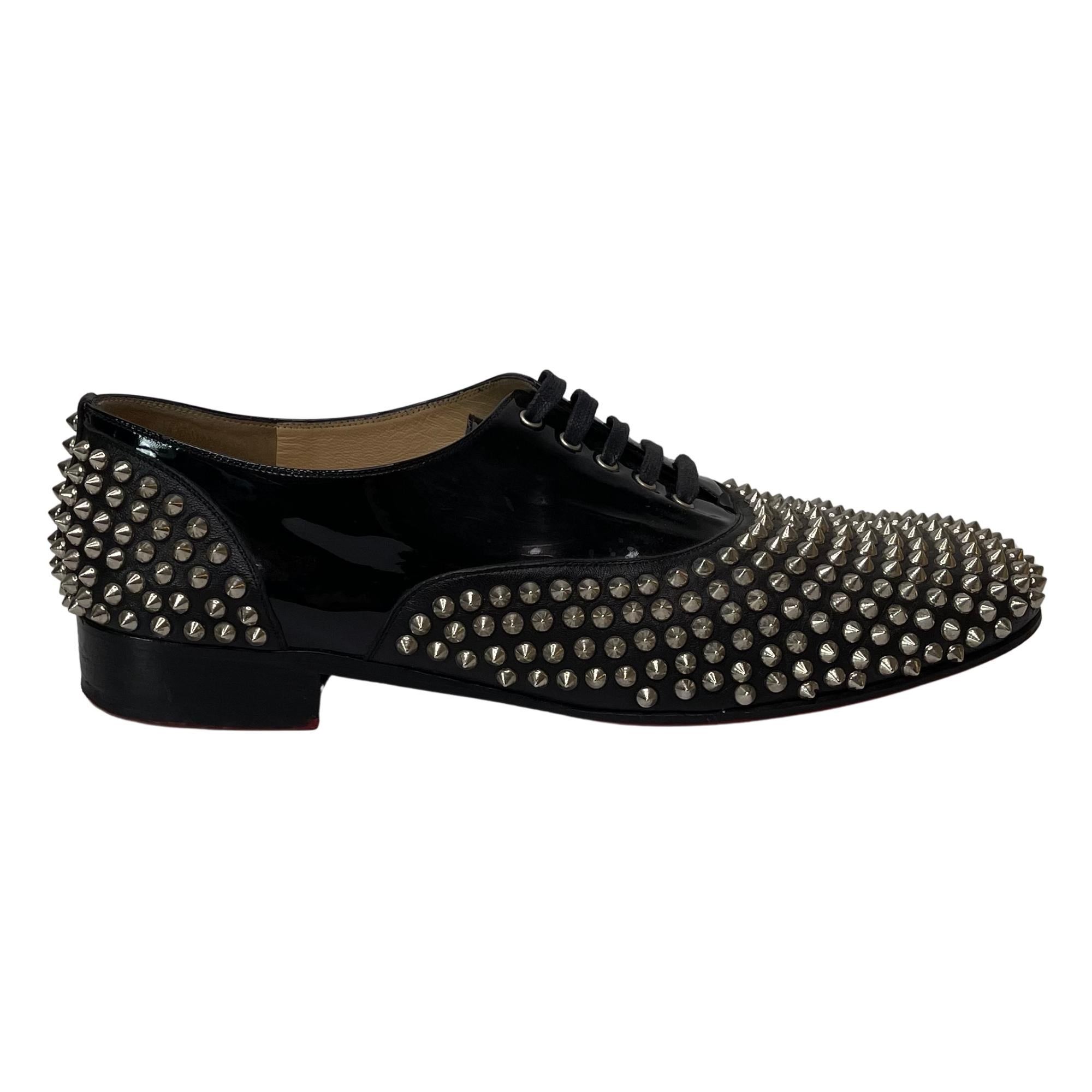 Christian Louboutin Black Patent Leather Spiked Oxfords (45 EU)