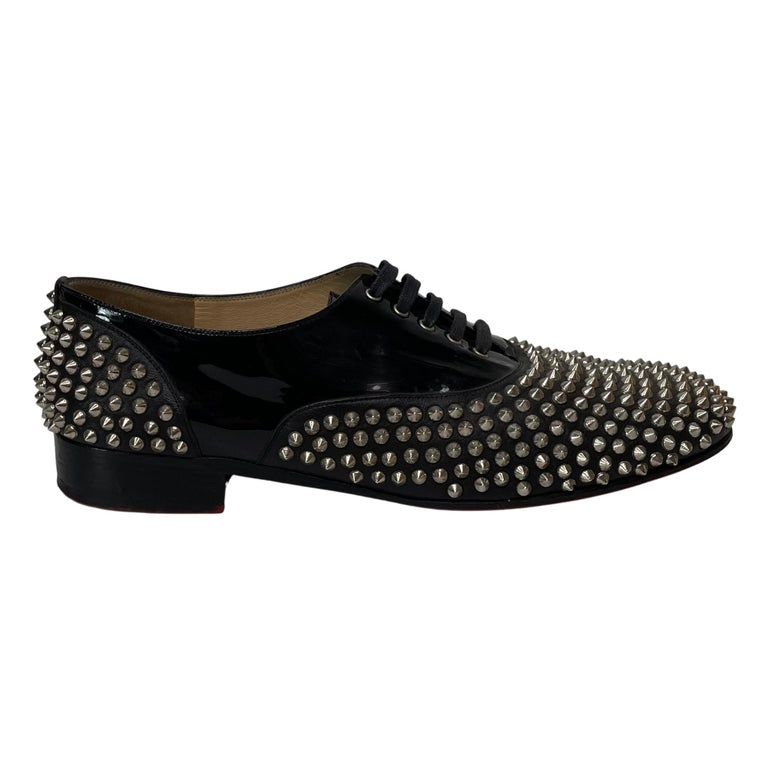 Christian Louboutin Black Patent Leather Spiked Oxfords (45 EU) For Sale at  1stDibs
