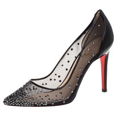 Christian Louboutin Black Patent Leather Strass Pointed Toe Pumps Size 39