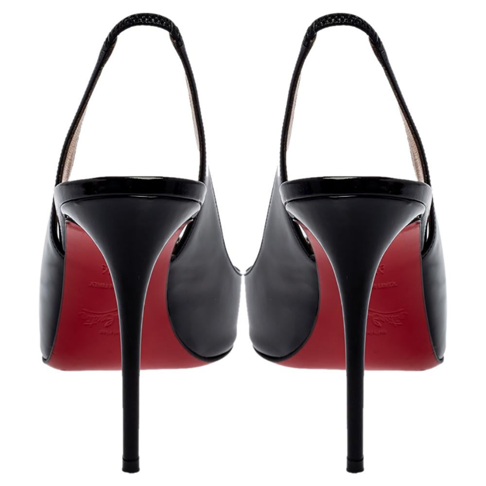 Christian Louboutin Black Patent Leather Studded Slingback Sandals Size 38.5 2