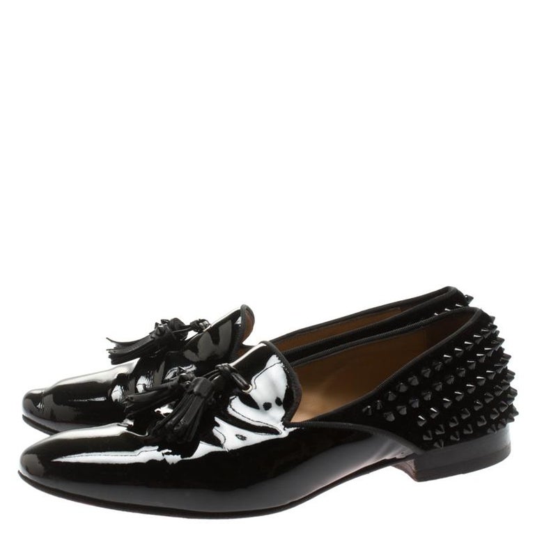 Christian Louboutin Black Patent Leather Tassel Detail Spike Loafers ...