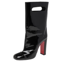 Christian Louboutin Black Patent Leather Tomette Mid Calf Boots Size 38.5
