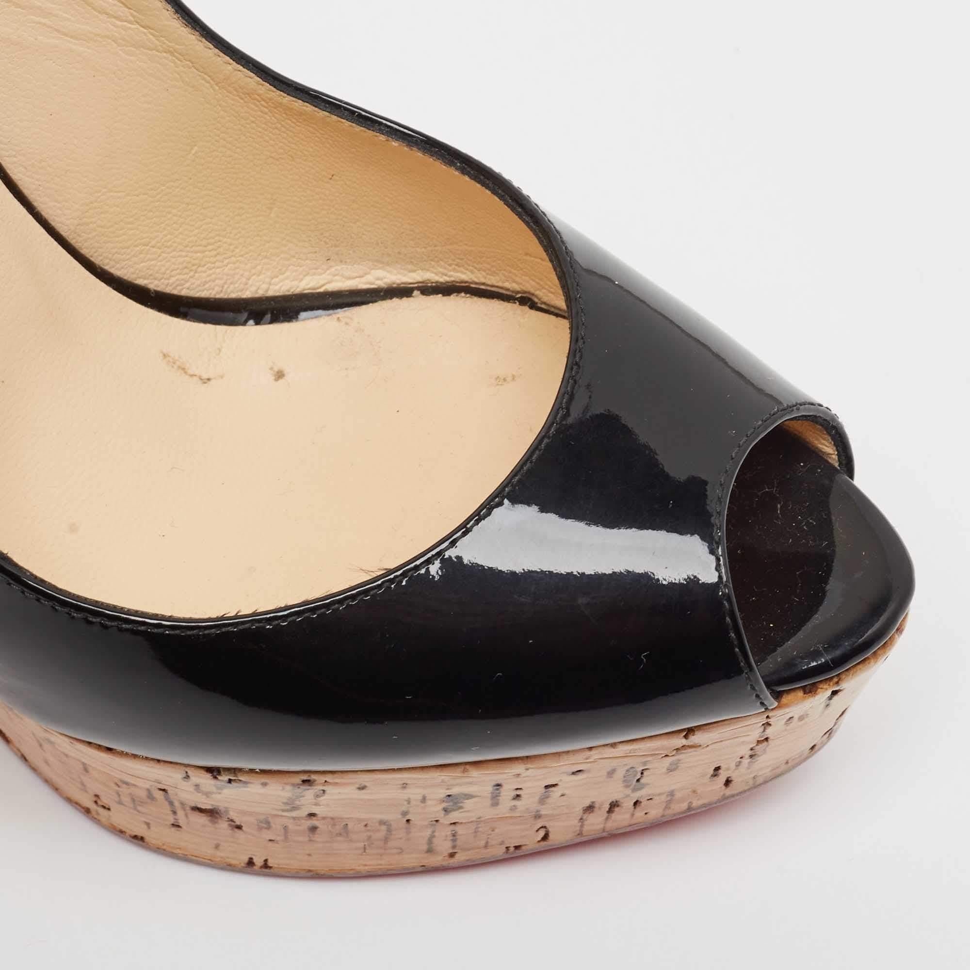 Christian Louboutin Black Patent Leather Une Plume Slingback Pumps Size 37 For Sale 2