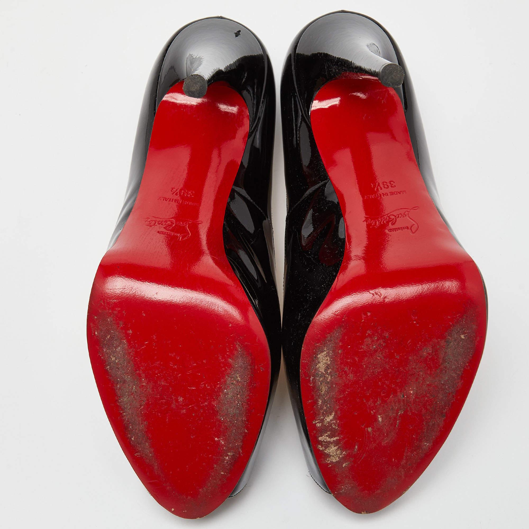 Christian Louboutin Black Patent Leather Vendome 120 Peep Toe Pumps Size 39.5 For Sale 2