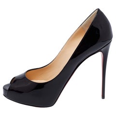 Christian Louboutin Black Patent Leather Very Prive Peep Toe Platform Pumps