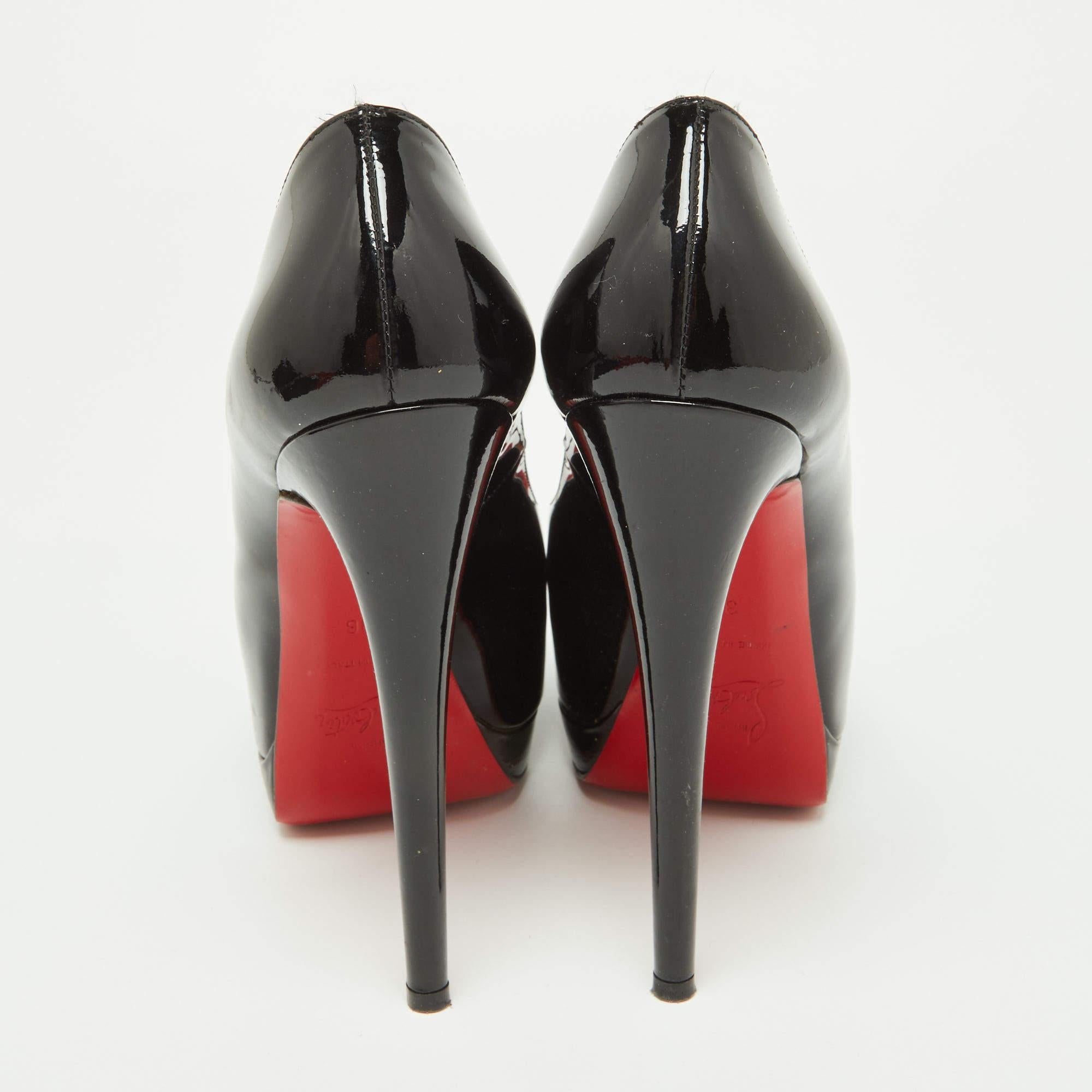 Christian Louboutin Black Patent Leather Very Prive Peep Toe Pumps Size 36 In Good Condition For Sale In Dubai, Al Qouz 2