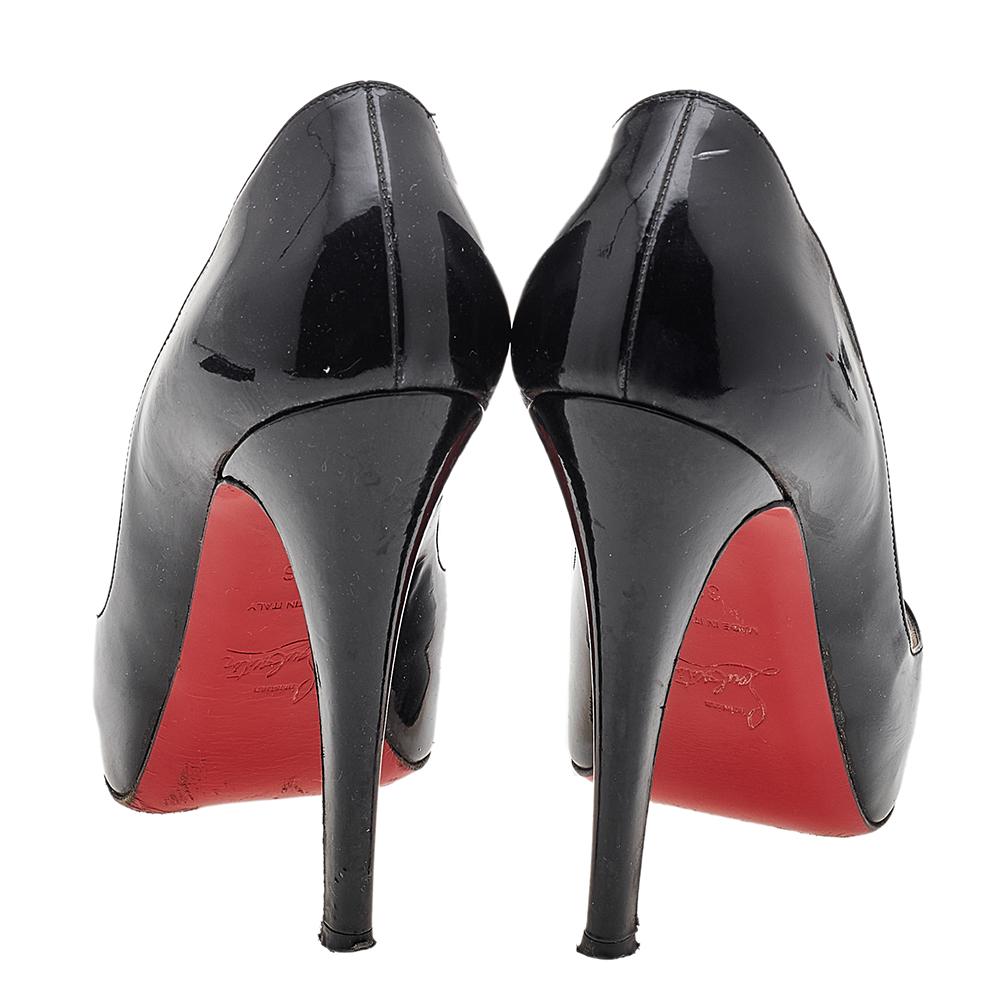 Christian Louboutin Black Patent Leather Very Prive Peep Toe Pumps Size 36 For Sale 1