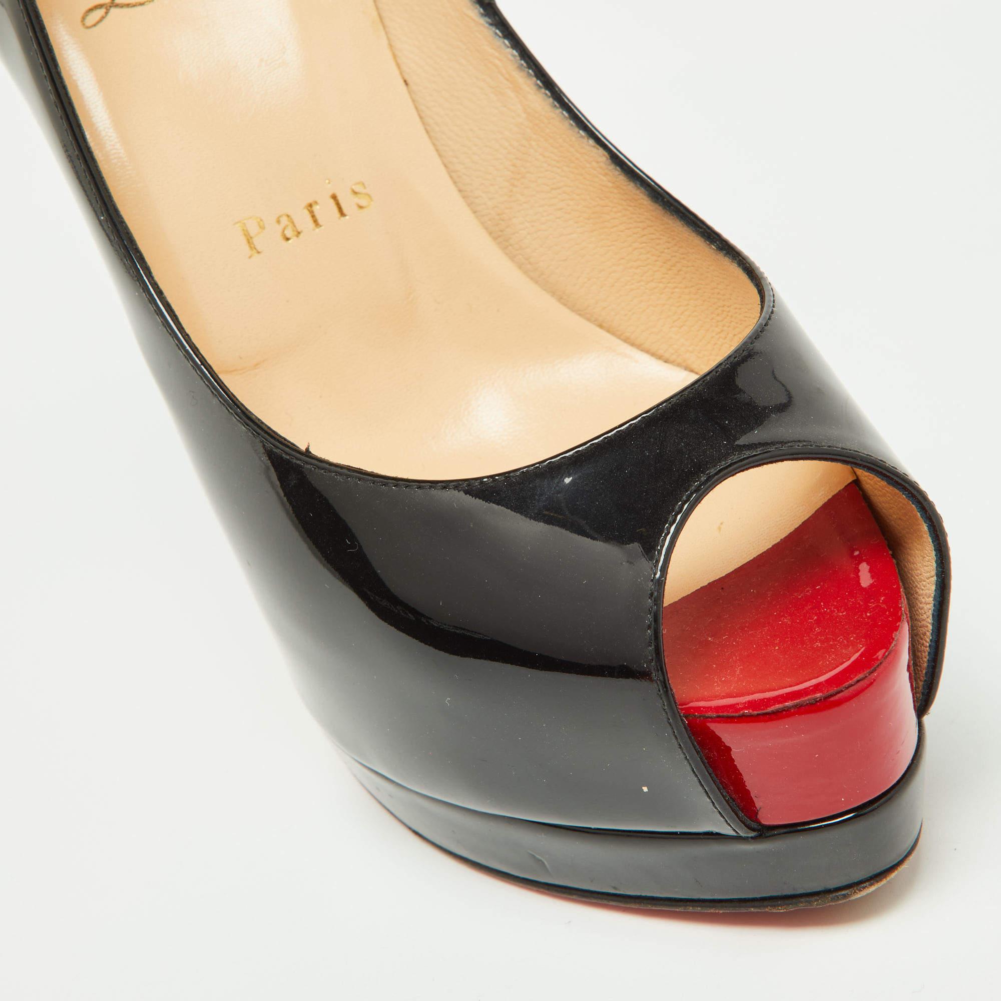 Christian Louboutin Black Patent Leather Very Prive Peep Toe Pumps Size 36 For Sale 3