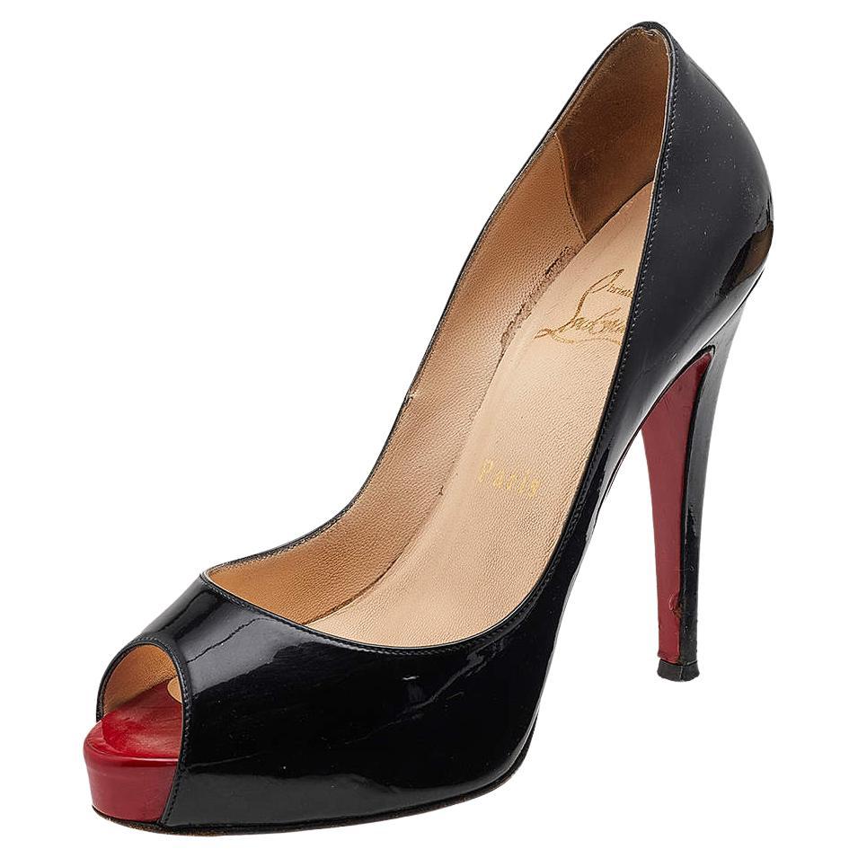 Christian Louboutin Black Patent Leather Very Prive Peep Toe Pumps Size 36 For Sale