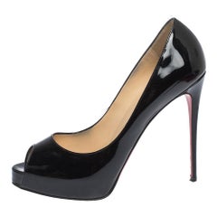 Christian Louboutin Black Patent Leather Very Prive Peep Toe Pumps Size 38