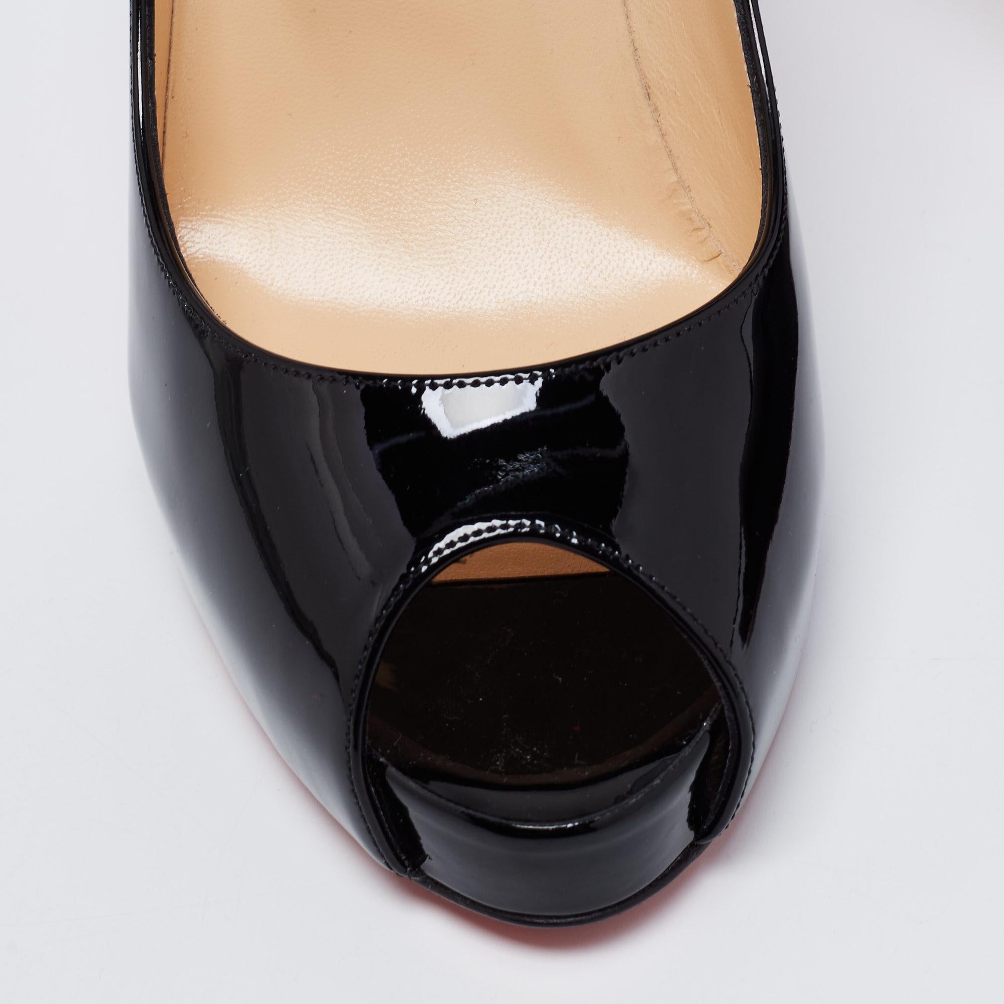 Christian Louboutin Black Patent Leather Very Prive Peep-Toe Pumps Size 38.5 For Sale 2