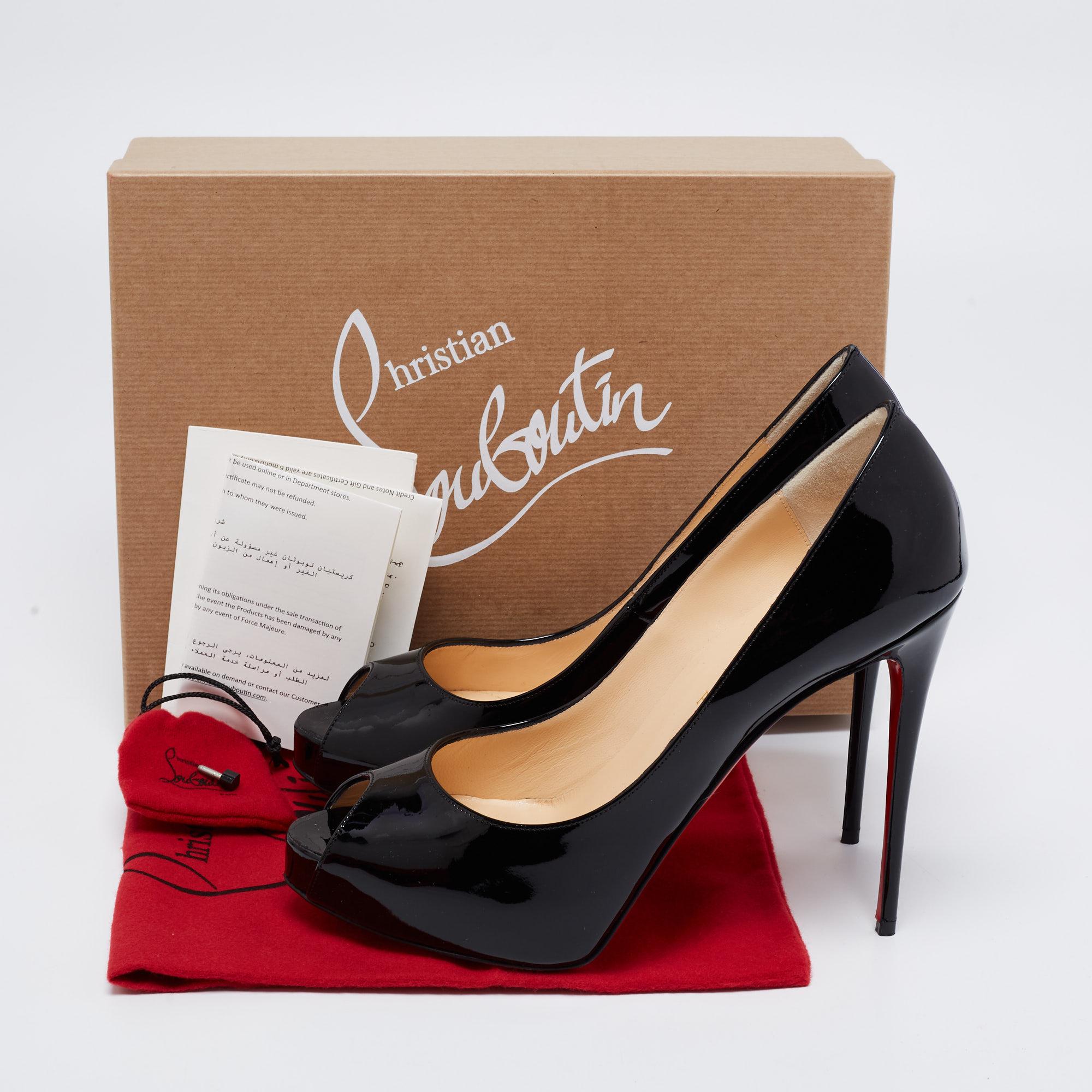 Christian Louboutin Black Patent Leather Very Prive Peep-Toe Pumps Size 38.5 For Sale 5