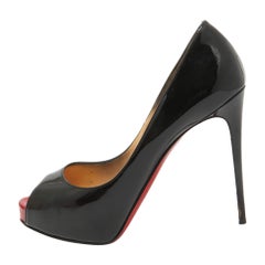 Christian Louboutin Black Patent Leather Very Prive Peep Toe Pumps Size 38.5