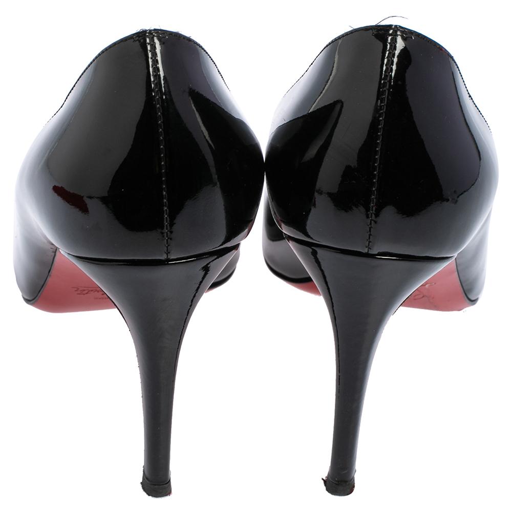Christian Louboutin Black Patent Leather Very Prive Peep Toe Pumps Size 39.5 In Good Condition In Dubai, Al Qouz 2