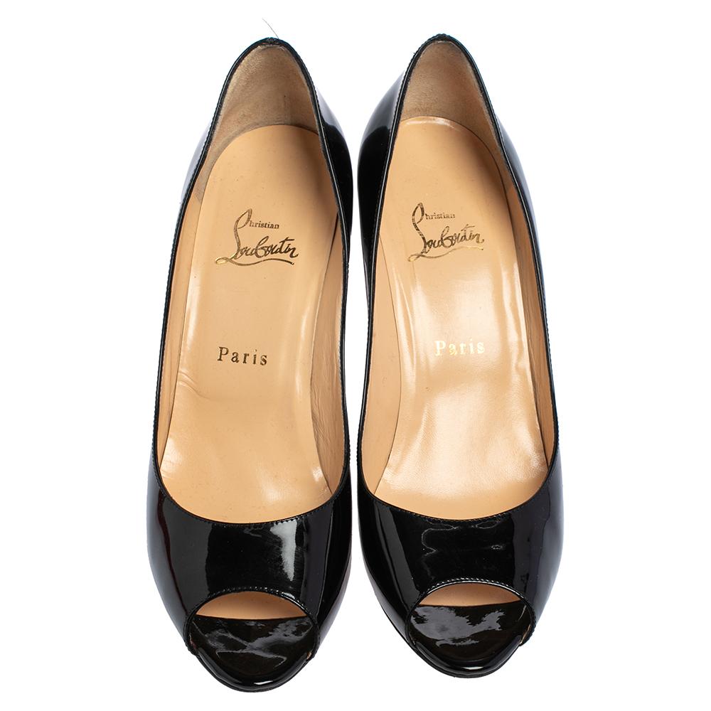 Christian Louboutin Black Patent Leather Very Prive Peep Toe Pumps Size 39.5 3