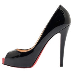 Christian Louboutin Black Patent Leather Very Prive Platform Peep Toe Pumps Size