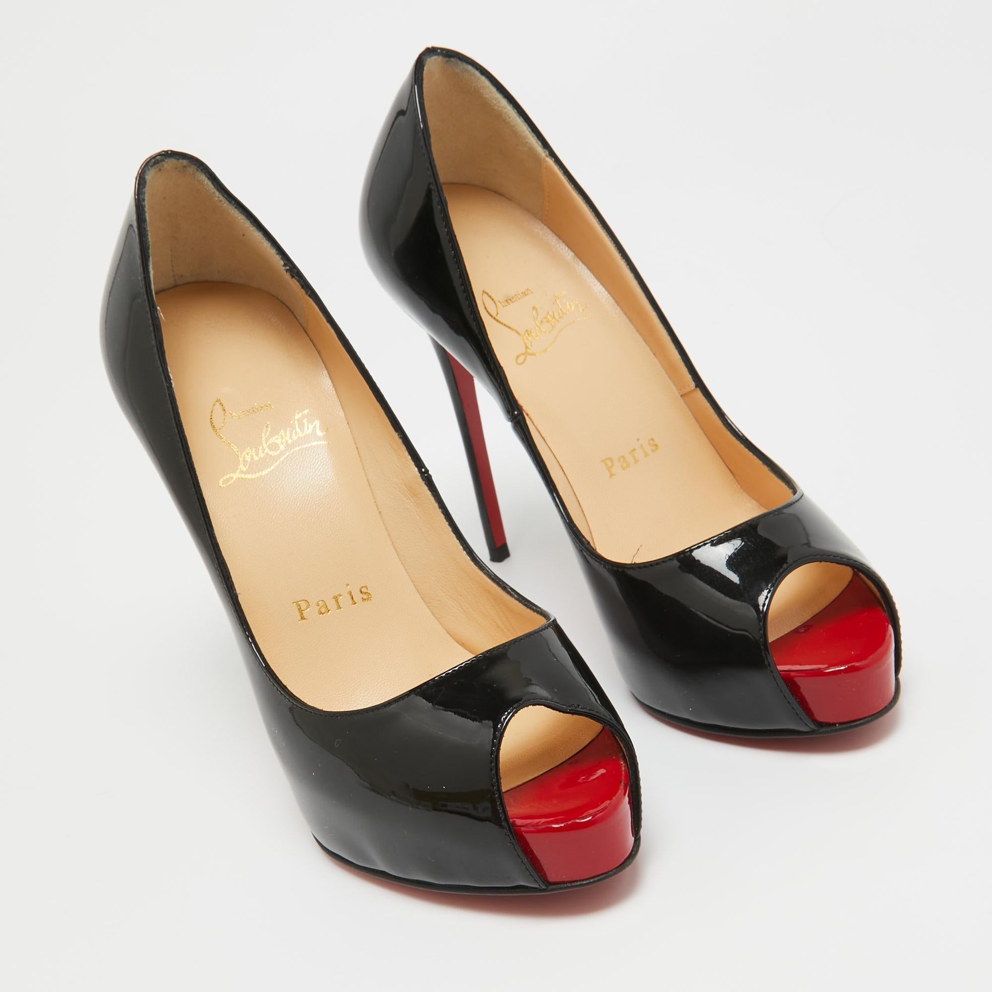 Christian Louboutin Black Patent Leather Very Prive Pumps Size 34 5