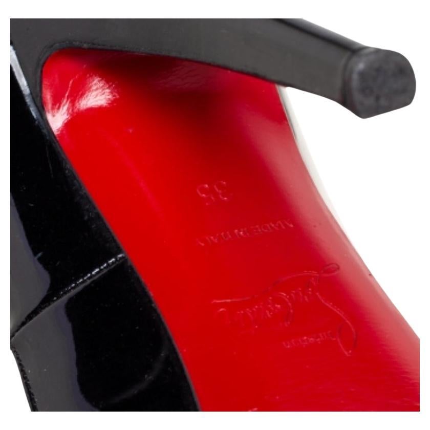 Glamorous and appealing in every detail, these Very Prive pumps from Christian Louboutin will certainly leave you looking mesmerized and spectacular. They are made from black patent leather and showcase peep-toes, platforms, and slender heels.