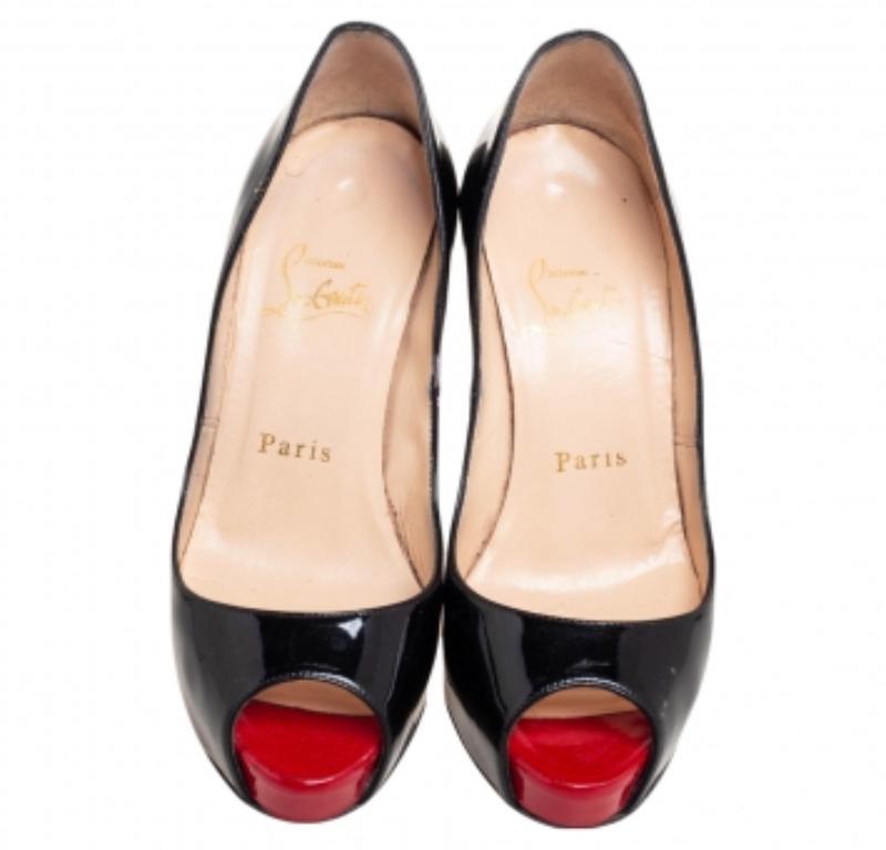 Christian Louboutin Black Patent Leather Very Prive Pumps Size 35 For Sale 2