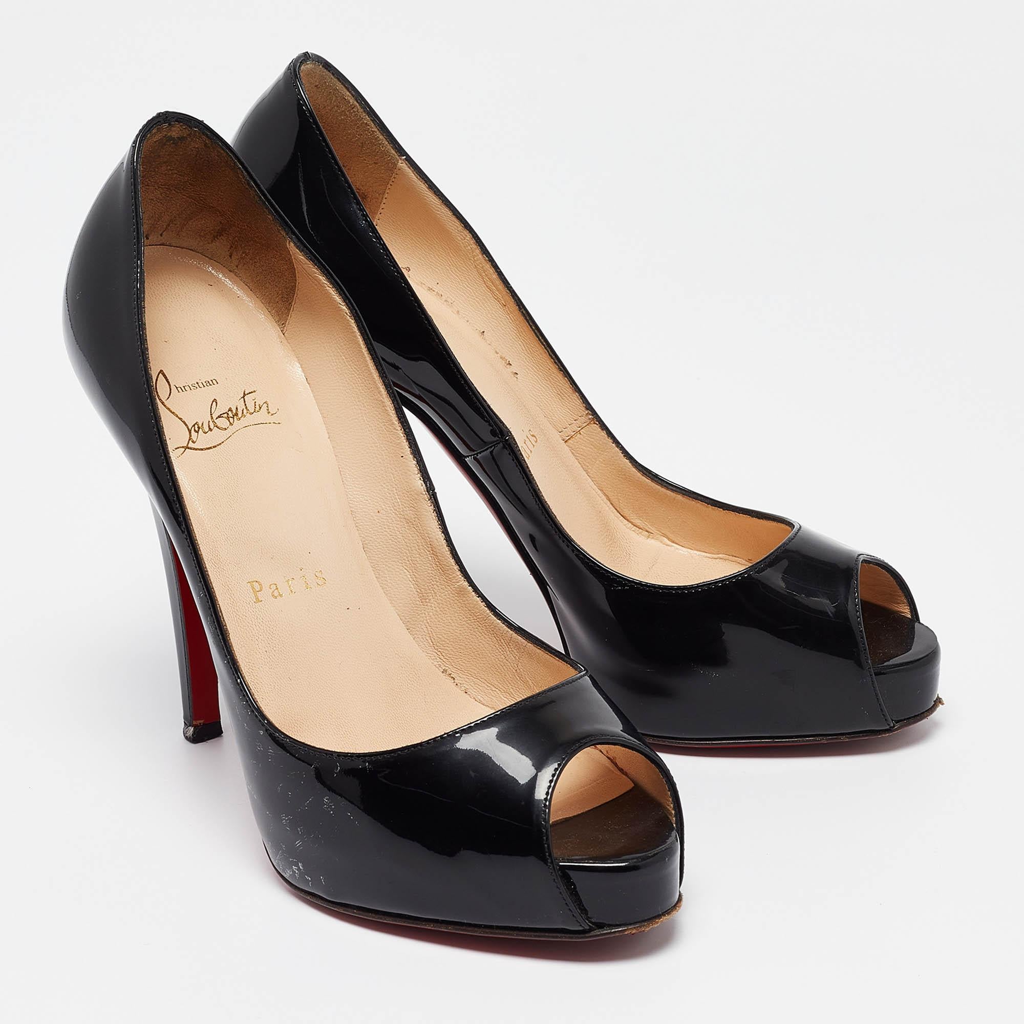 Women's Christian Louboutin Black Patent Leather Very Prive Pumps Size 36